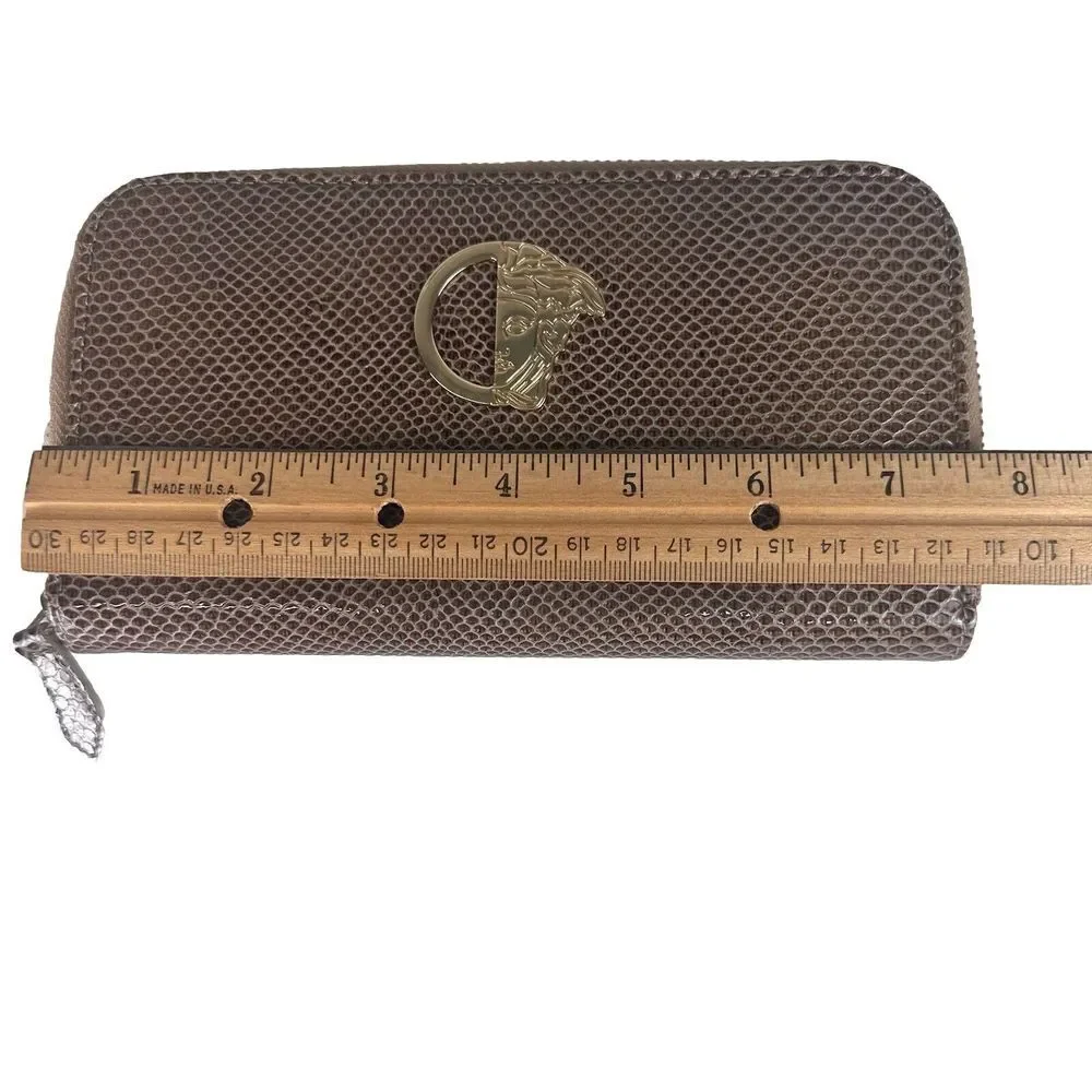 Versace Collection‎ Leather Medusa Brown Patent Zip Around Long Wallet Accordion